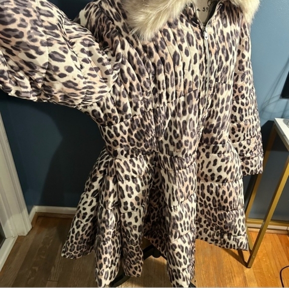 ❄️❄️ Venus Peplum Leopard Puffer Coat Fit And Flare 2x W/Pockets Faux Fur - Picture 8 of 13